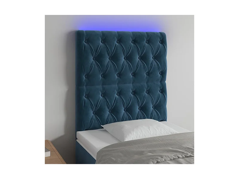 Hoofdbord LED 80x7x118/128 cm fluweel donkerblauw