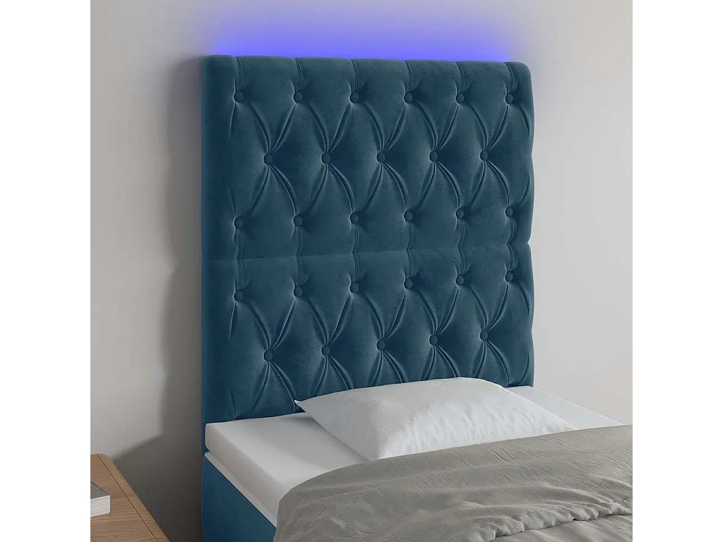Hoofdbord LED 80x7x118/128 cm fluweel donkerblauw