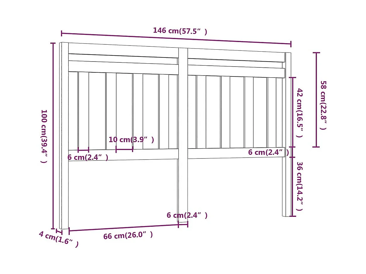 Kopfteil 146x4x100 cm Massivholz Kiefer