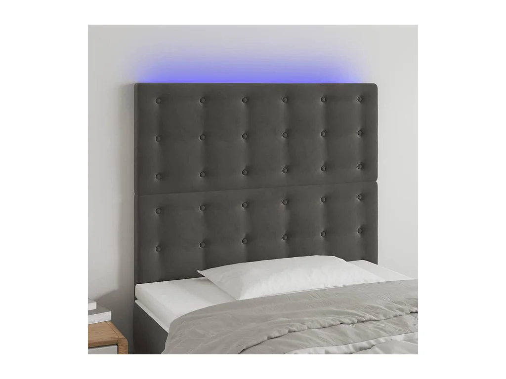 Tête de lit à LED Gris foncé 100x5x118/128 cm Velours