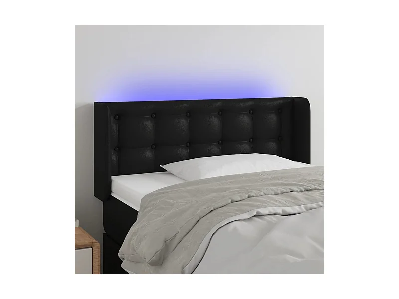 Testiera a LED Nera 103x16x78/88 cm in Similpelle