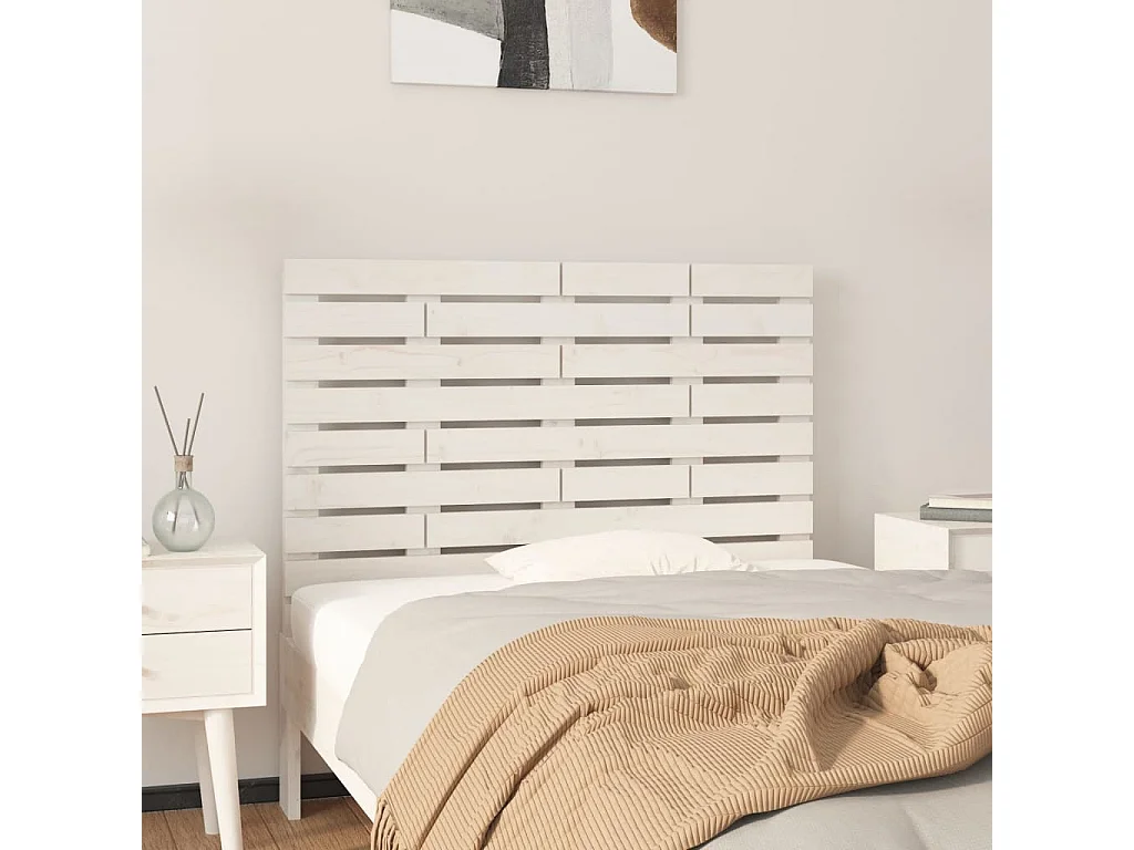Testiera da Parete Bianca 106x3x63 cm in Legno Massello di Pino