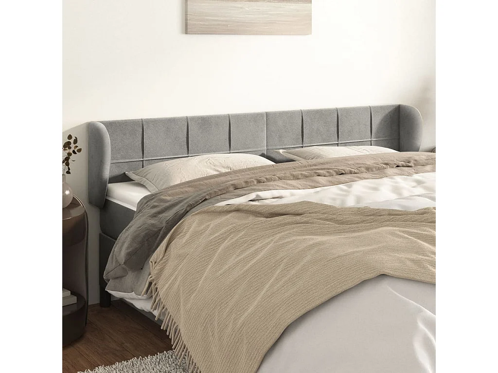 Testiera ad Orecchio Grigio Chiaro 163x23x78/88 cm in Velluto