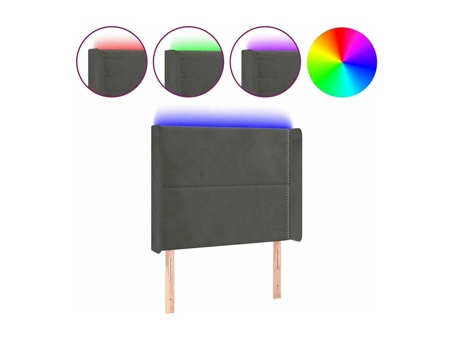 Tête de lit à LED Gris foncé 103x16x118/128 cm Velours