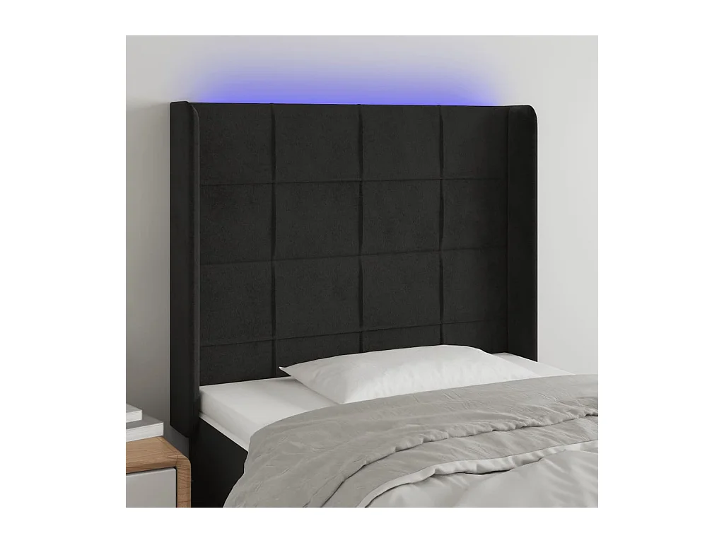Tête de lit à LED Noir 93x16x118/128 cm Velours