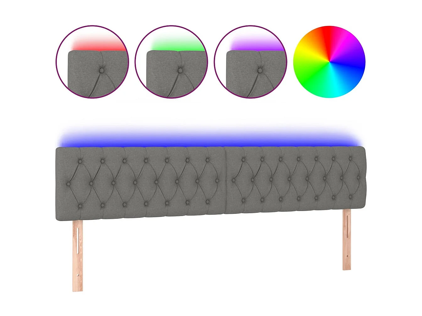 Hoofdbord LED 180x7x78/88 cm stof donkergrijs