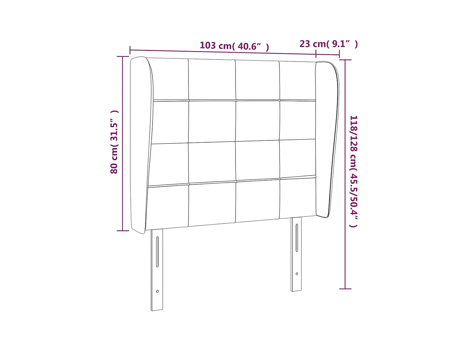 Tête de lit avec oreilles Gris foncé 103x23x118/128 cm Velours