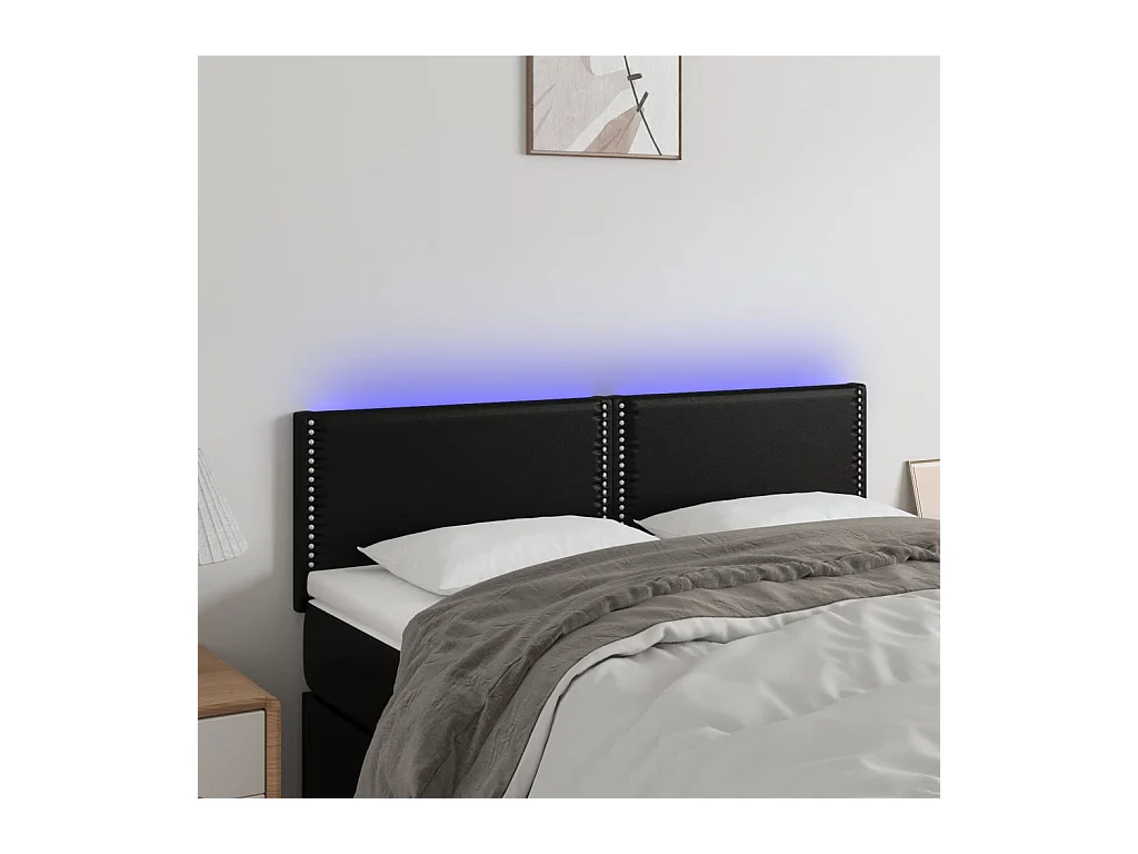Testiera a LED Nera 144x5x78/88 cm in Similpelle
