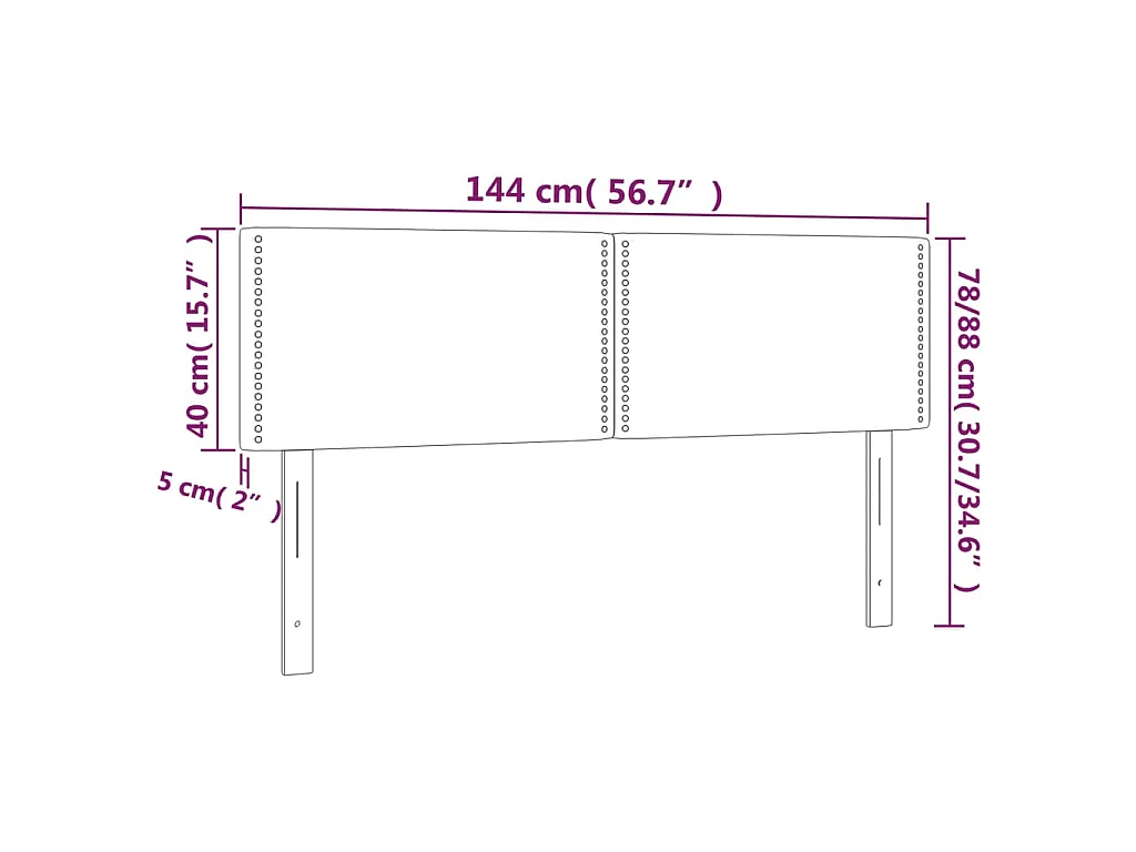 Testiera a LED Nera 144x5x78/88 cm in Similpelle
