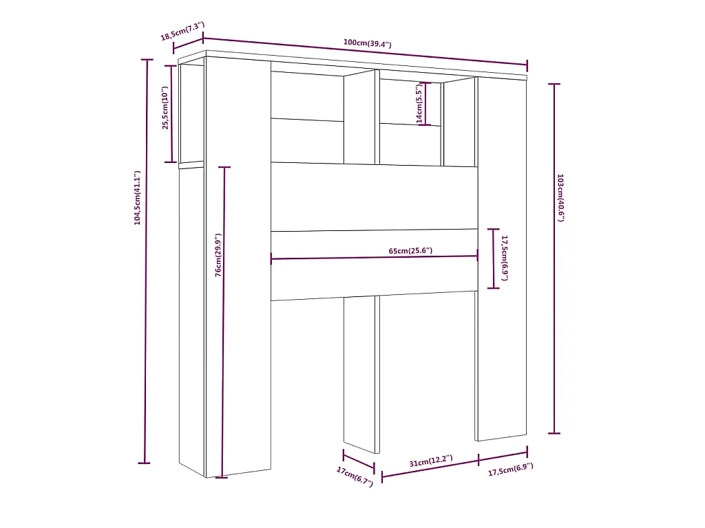 Kopfteil mit Ablagen Grau Sonoma 100x18,5x102,5 cm