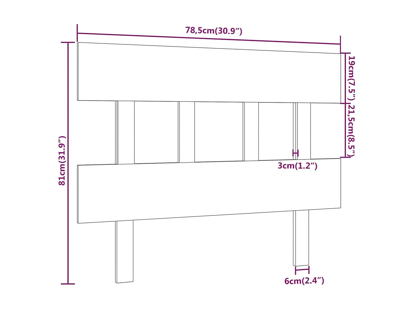 Tête de lit Noir 78,5x3x81 cm Bois massif de pin