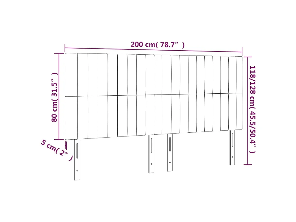 Hoofdbord lichtgrijs 200x5x118/128 cm fluweel