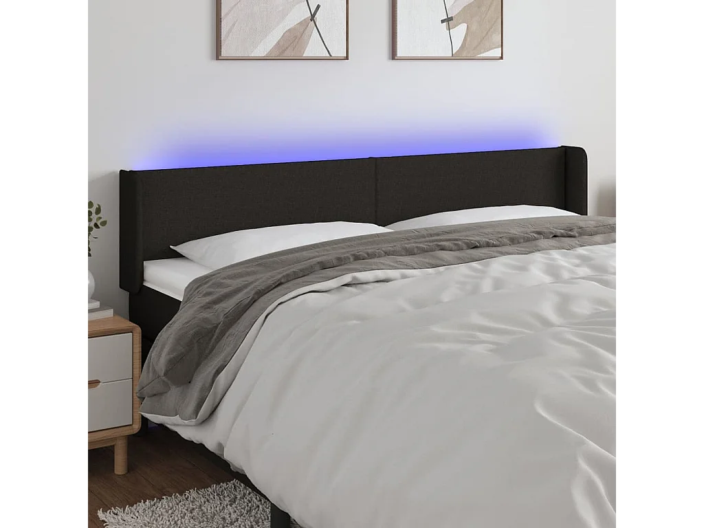 Cabeceira de cama c/ luzes LED tecido 203x16x78/88 cm preto