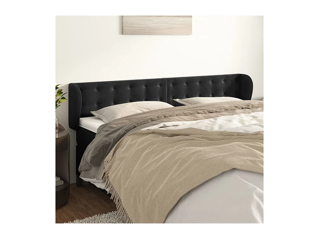 Kopfteil mit Ohren Schwarz 203x23x78/88 cm Samt