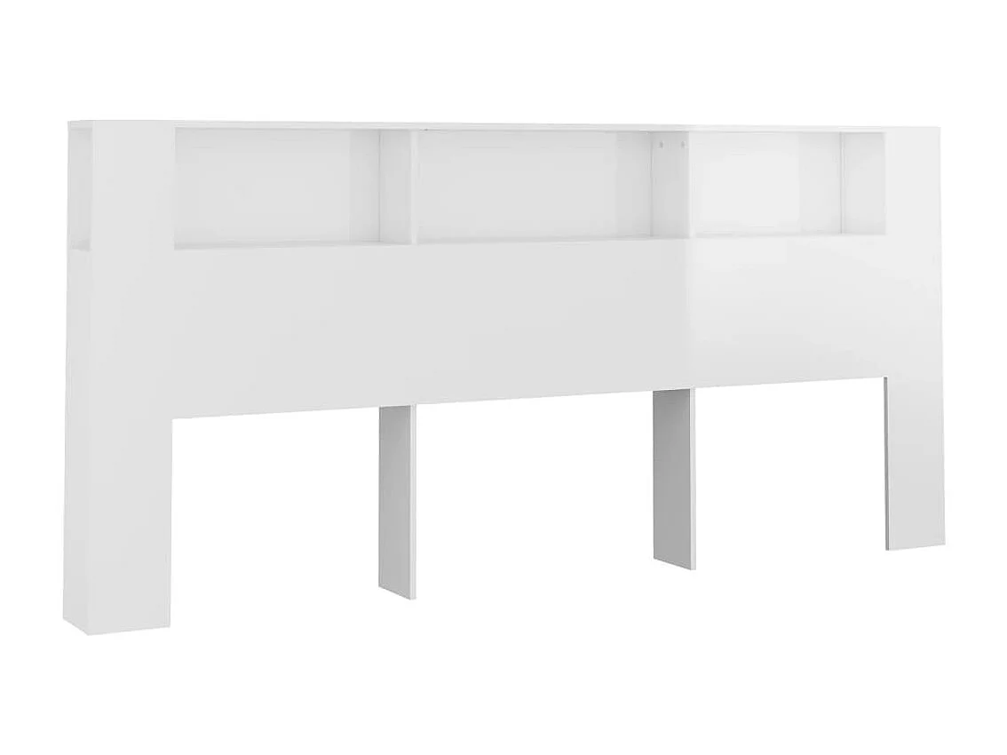 Kopfteil mit Ablagen Hochglanz-Weiß 220x18,5x104,5 cm