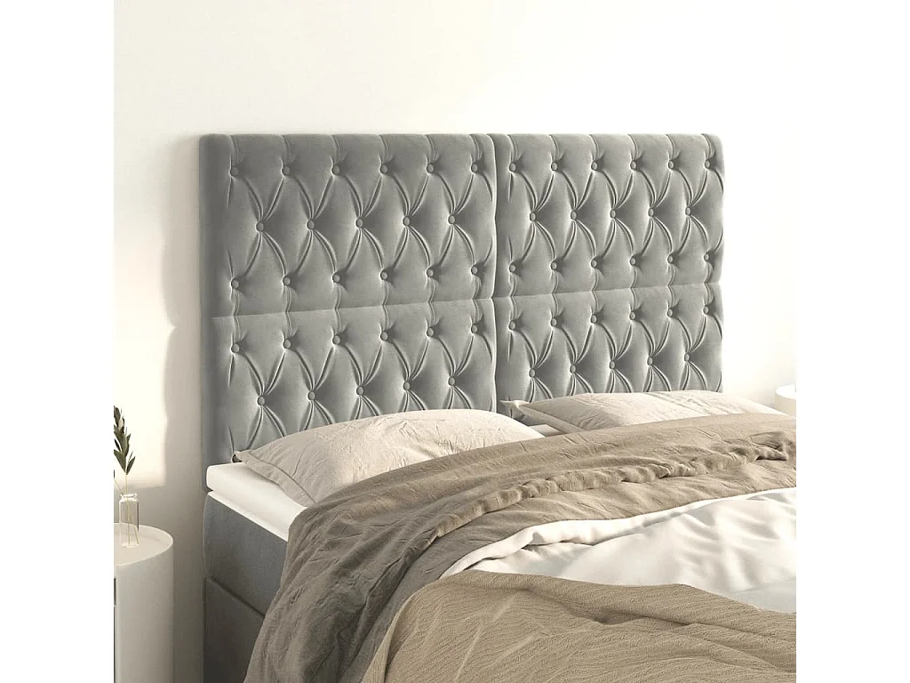Têtes de lit 4 pcs Gris clair 72x7x78/88 cm Velours