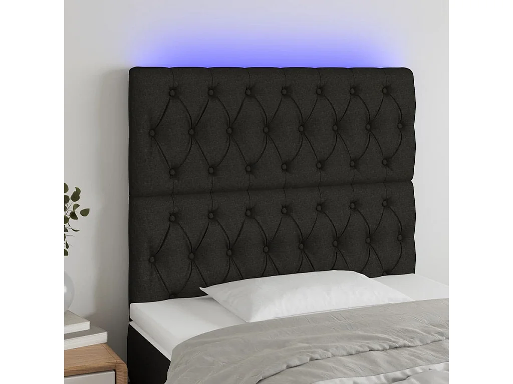 Cabeceira de cama c/ luzes LED tecido 90x7x118/128 cm preto