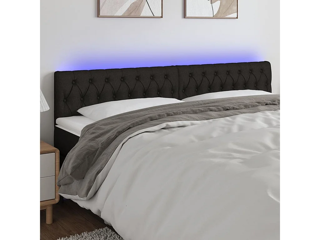 Testiera a LED Nera 180x7x78/88 cm in Tessuto
