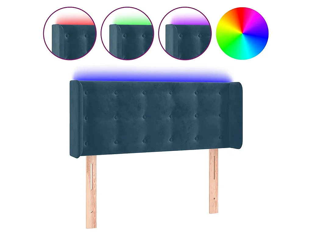 Cabeceira cama c/ luzes LED veludo 103x16x78/88 cm azul-escuro