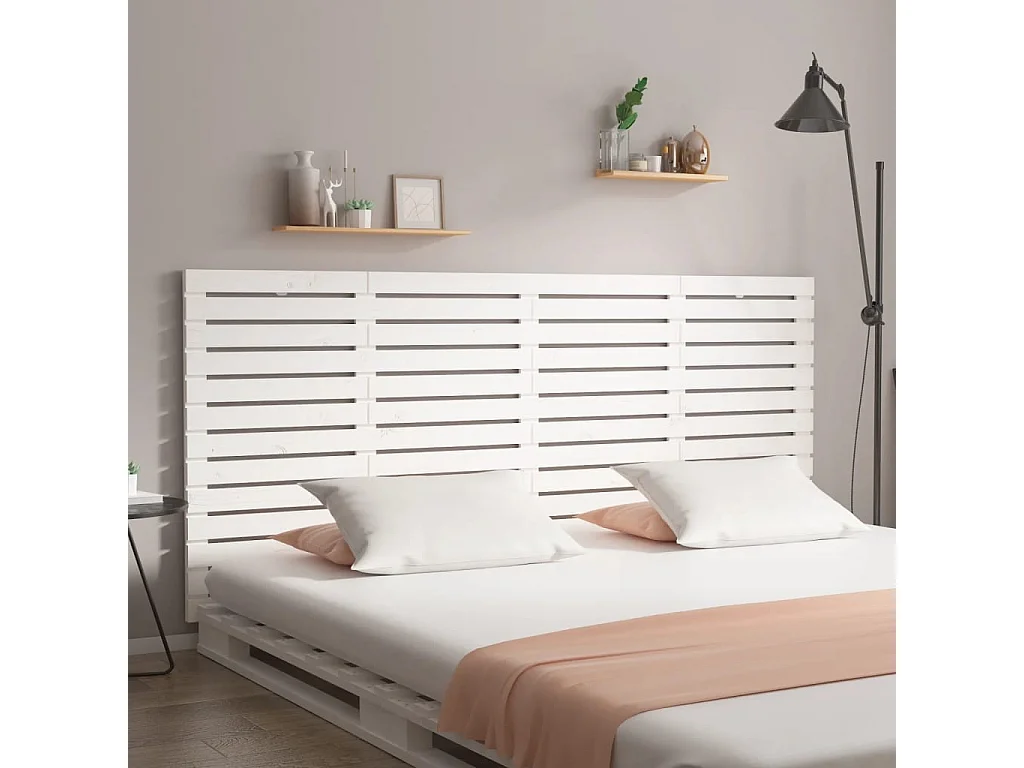 Hoofdbord wandmontage 206x3x91,5 cm massief grenenhout wit