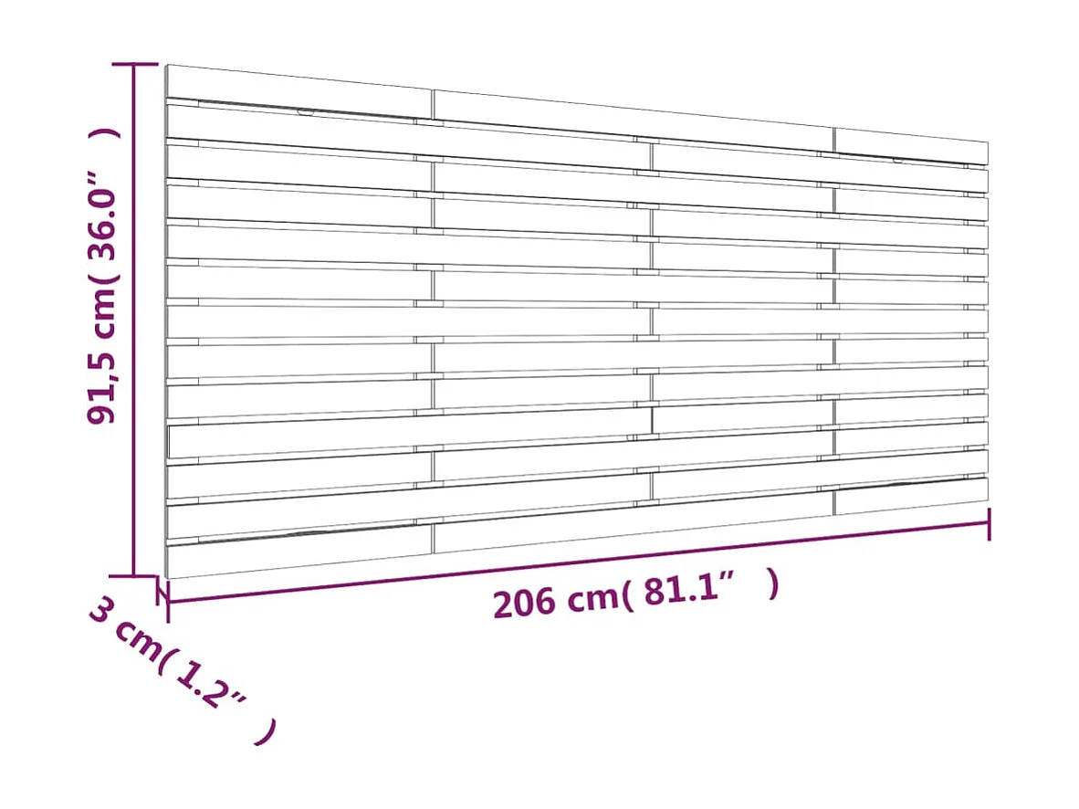 Hoofdbord wandmontage 206x3x91,5 cm massief grenenhout wit