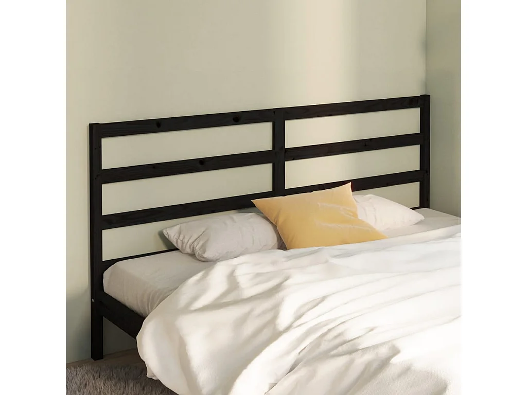 Tête de lit Noir 206x4x100 cm Bois massif de pin