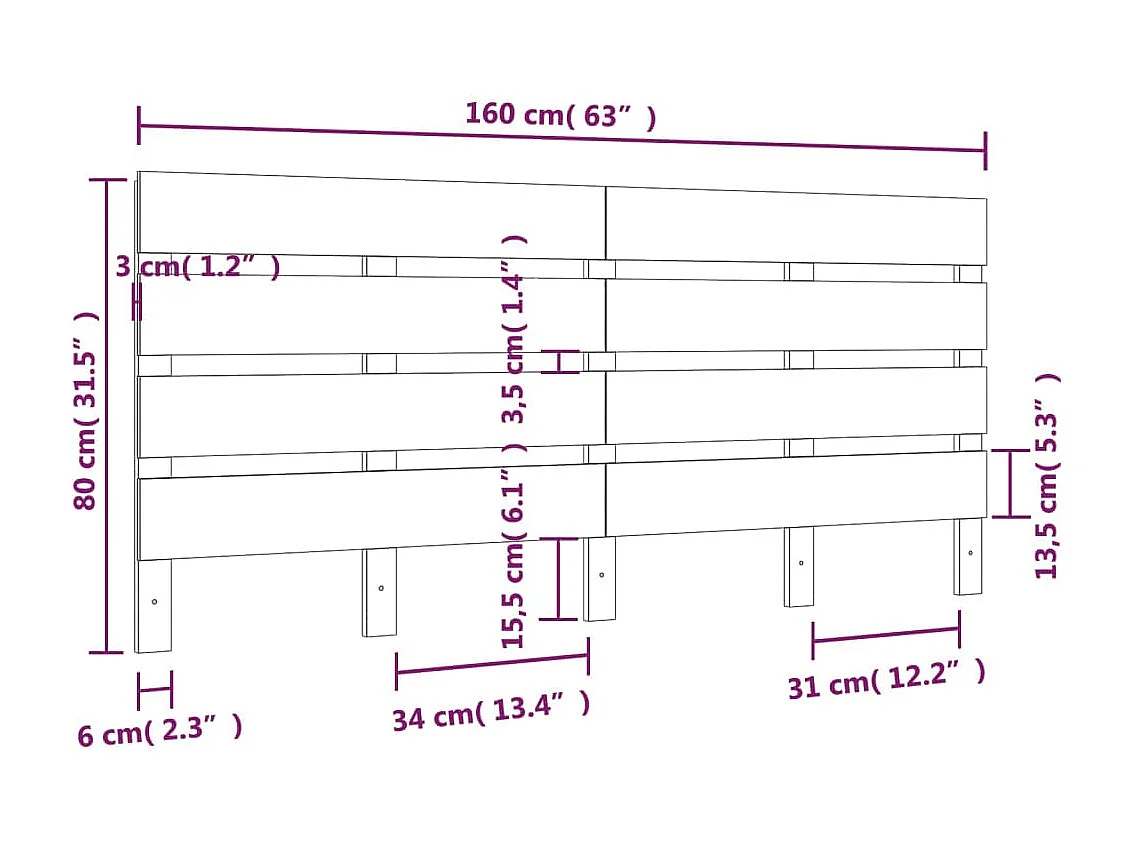 Hoofdbord 160x3x80 cm massief grenenhout wit