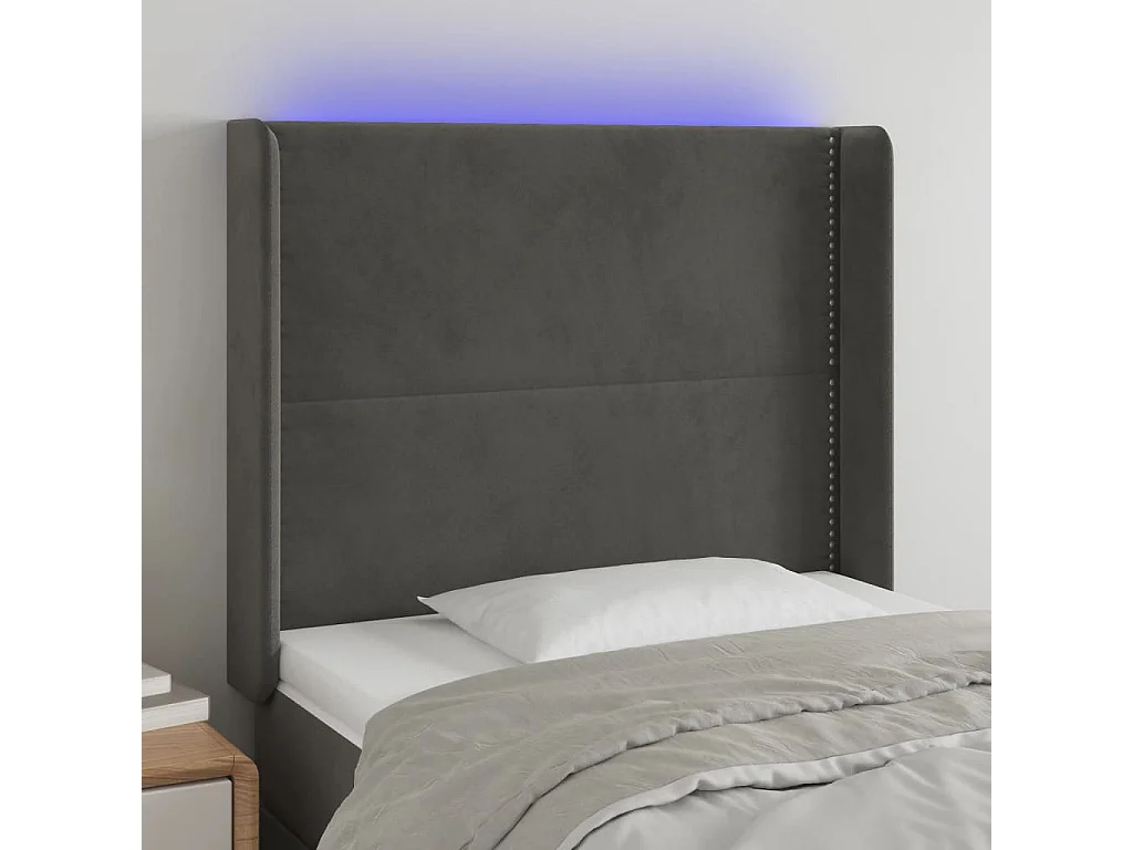 Testiera a LED Grigio Scuro 93x16x118/128 cm in Velluto