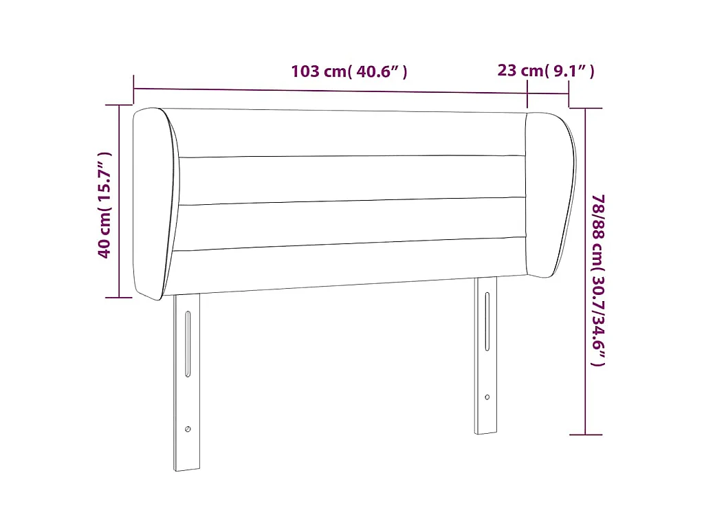 Tête de lit avec oreilles Noir 103x23x78/88 cm Tissu