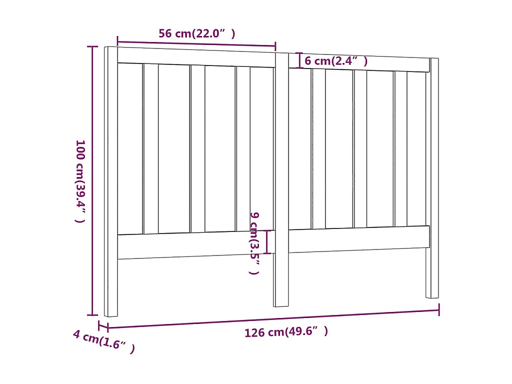 Kopfteil Schwarz 126x4x100 cm Massivholz Kiefer