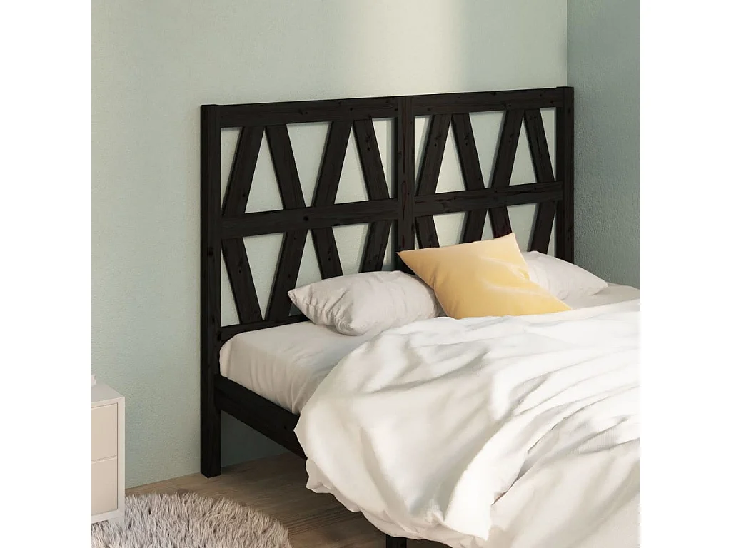 Tête de lit Noir 126x4x100 cm Bois massif de pin