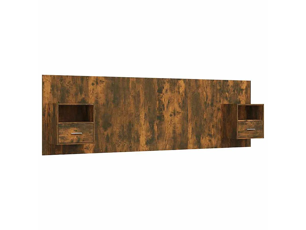 Testiera Letto con Comodini Rovere Fumo in Legno Multistrato