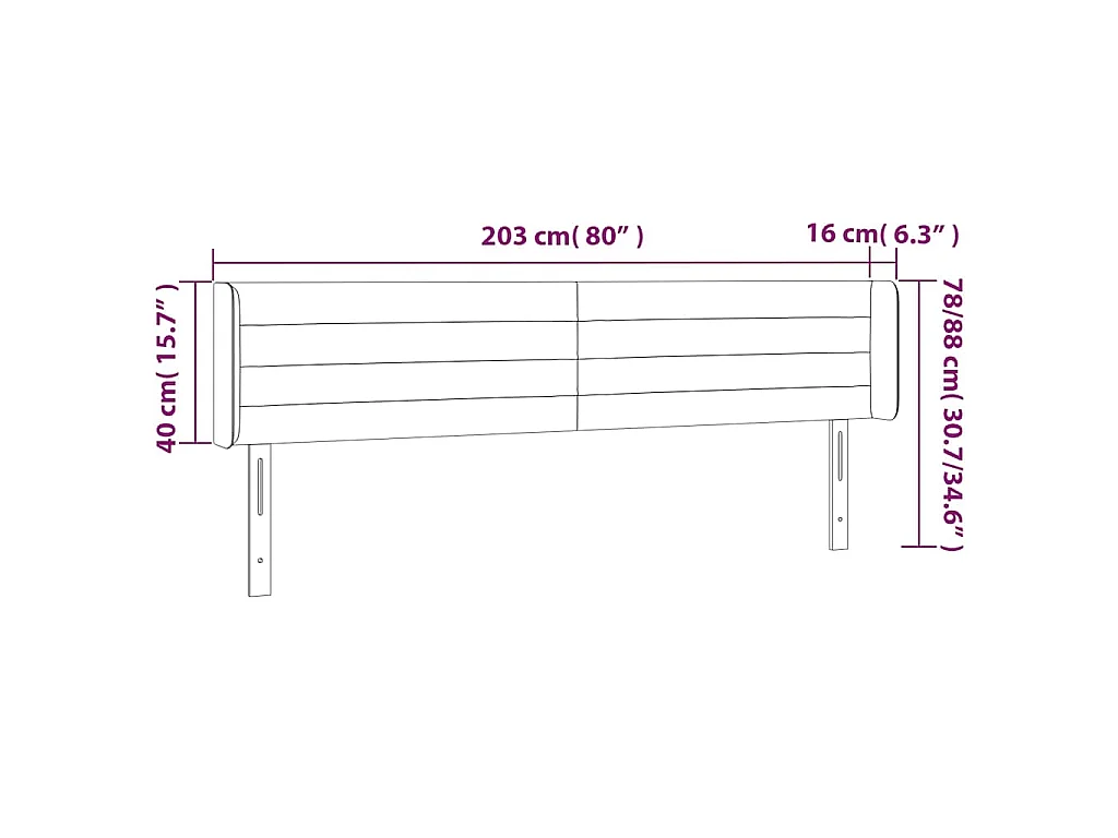 Tête de lit à LED Noir 203x16x78/88 cm Tissu