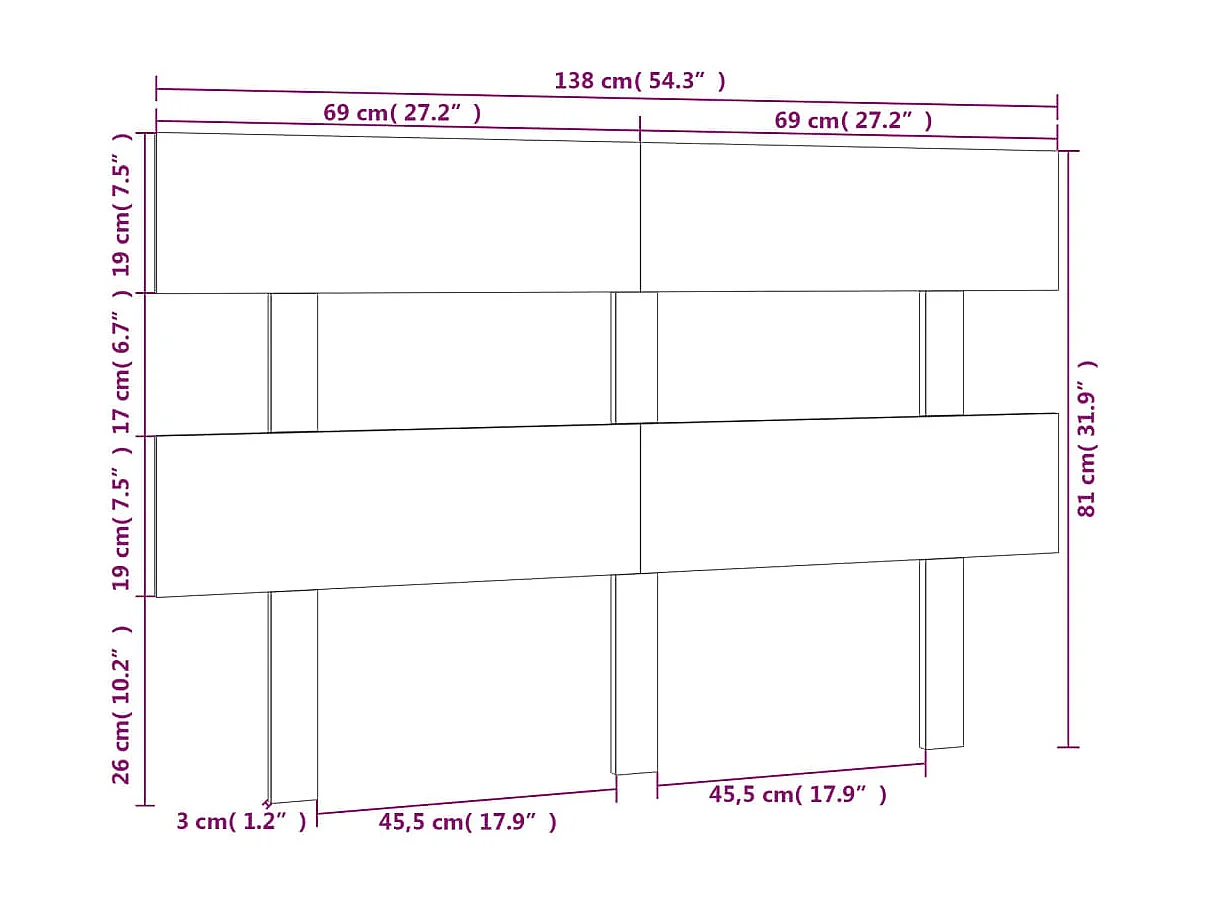 Cabecero de cama madera maciza de pino gris 138x3x81 cm