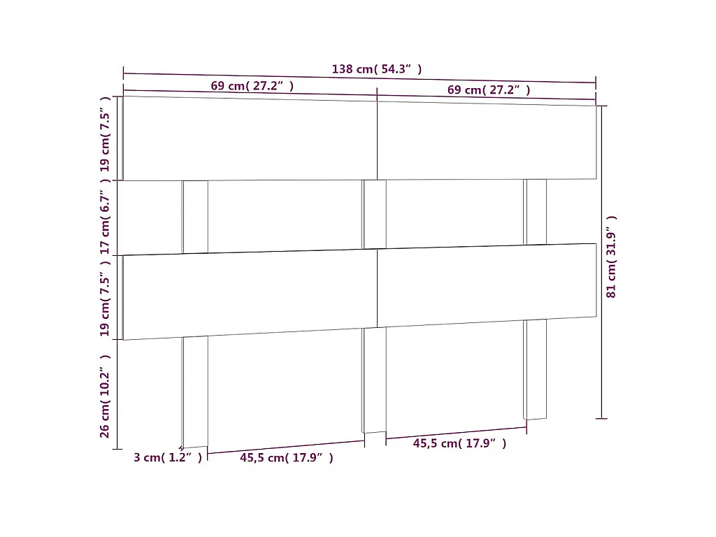 Tête de lit Gris 138x3x81 cm Bois massif de pin