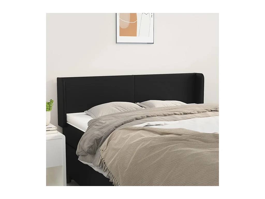 Hoofdbord met randen 147x16x78/88 cm kunstleer zwart