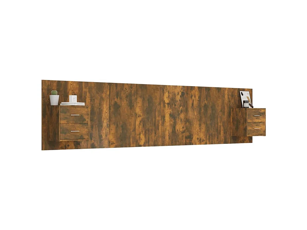 Cabecero de cama y mesitas madera contrachapada roble ahumado