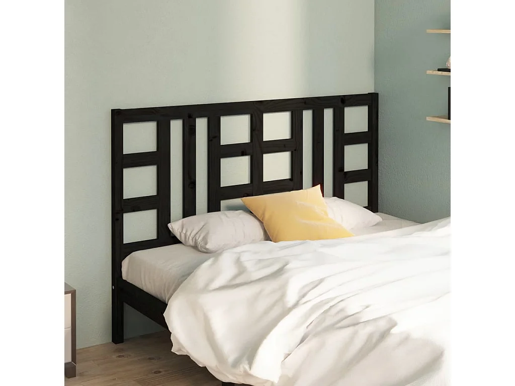 Testiera per Letto Nera 146x4x100 cm in Legno Massello di Pino