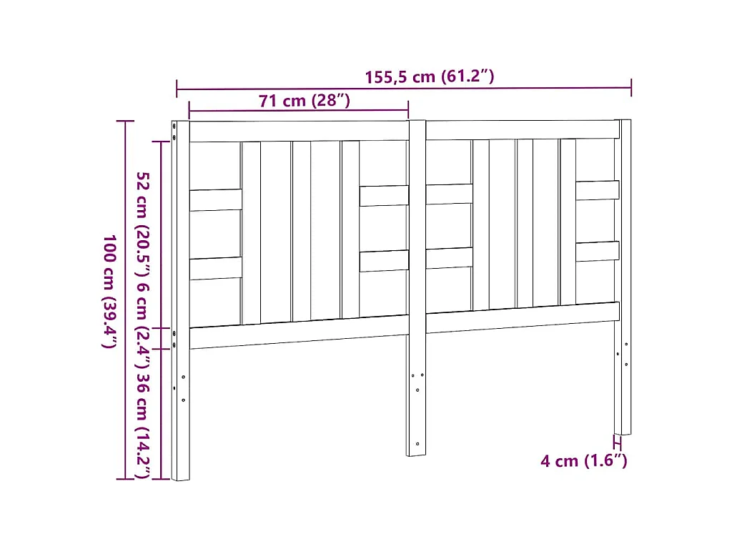 Cabecero de cama madera maciza de pino negro 146x4x100 cm