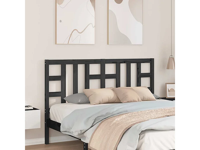 Tête de lit Noir 146x4x100 cm Bois massif de pin