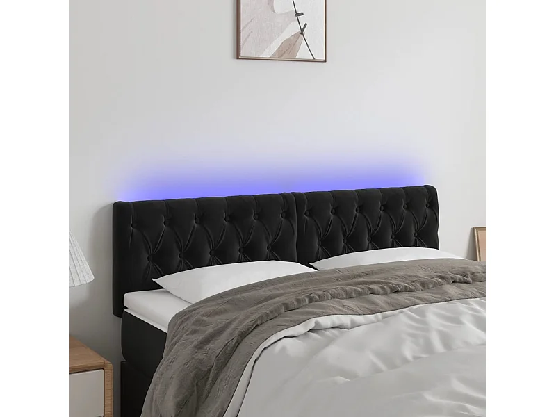 Tête de lit à LED Noir 160x7x78/88 cm Velours
