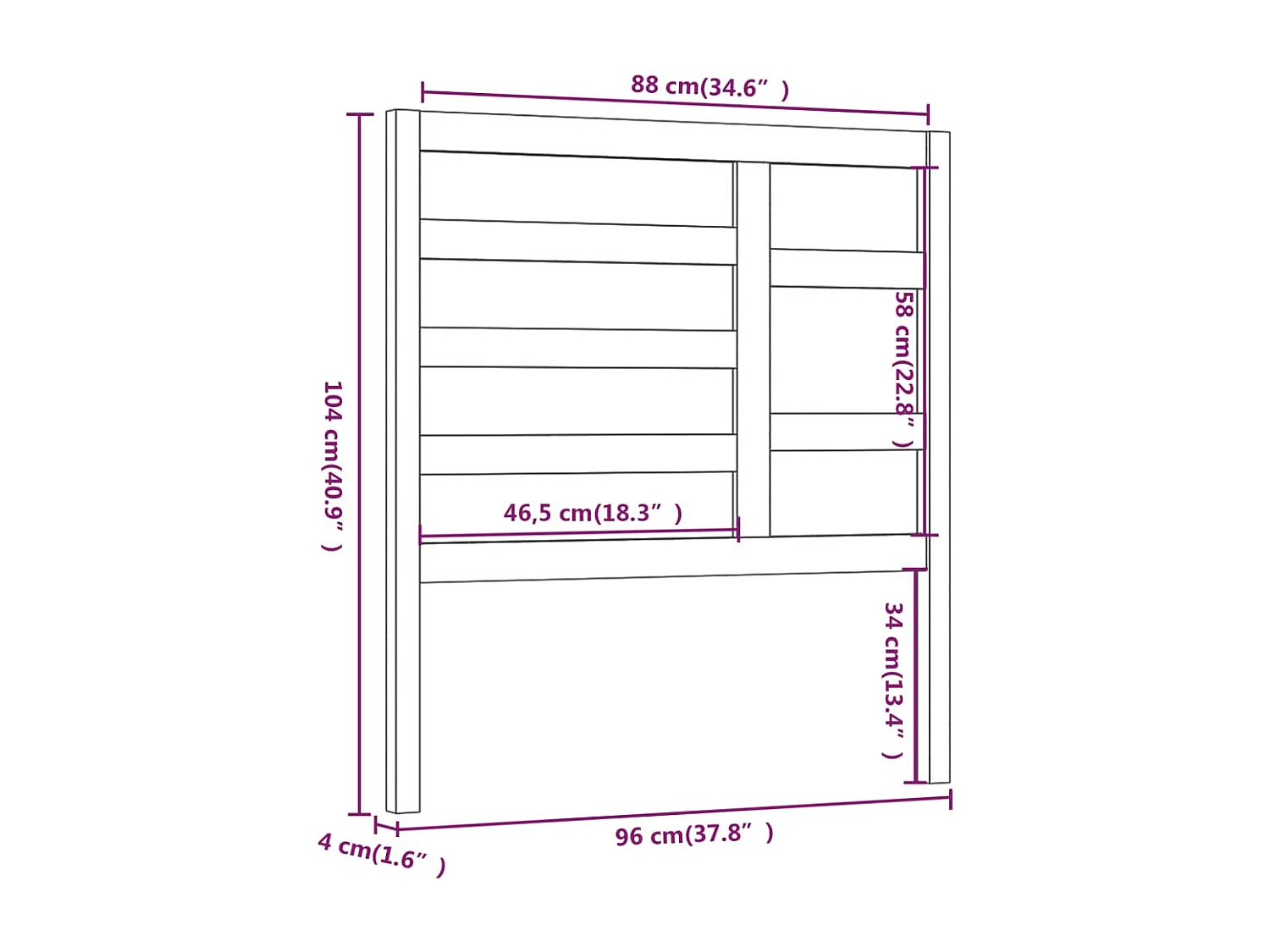 Testiera per Letto Nera 96x4x104 cm in Legno Massello di Pino