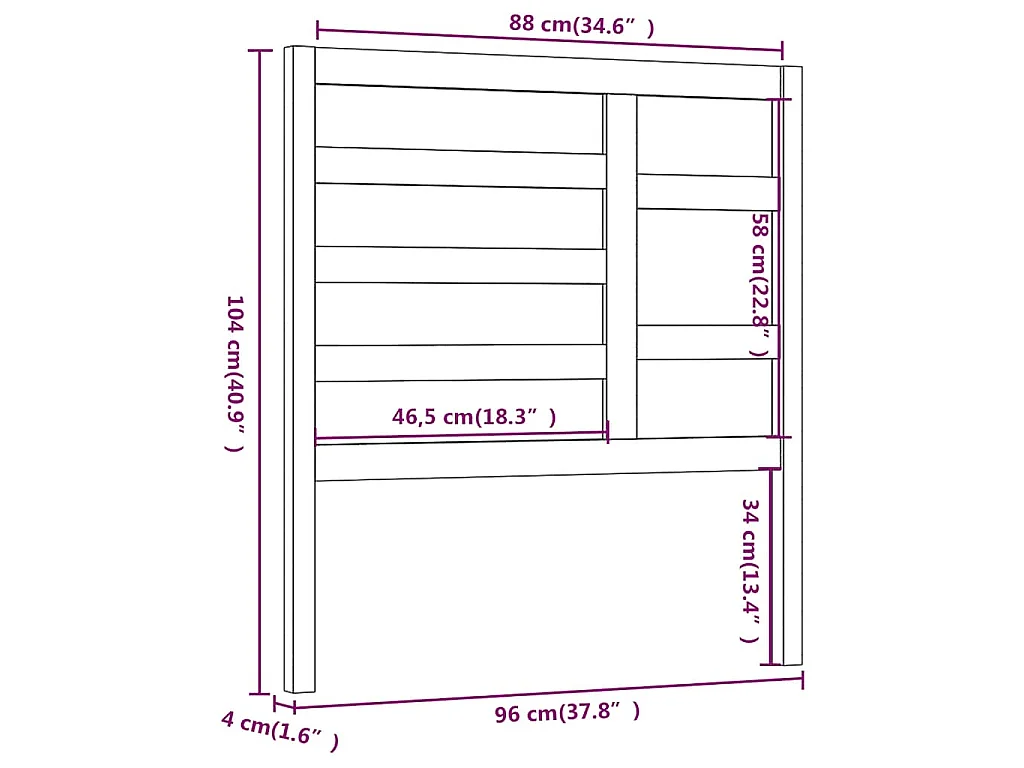 Tête de lit Noir 96x4x104 cm Bois massif de pin