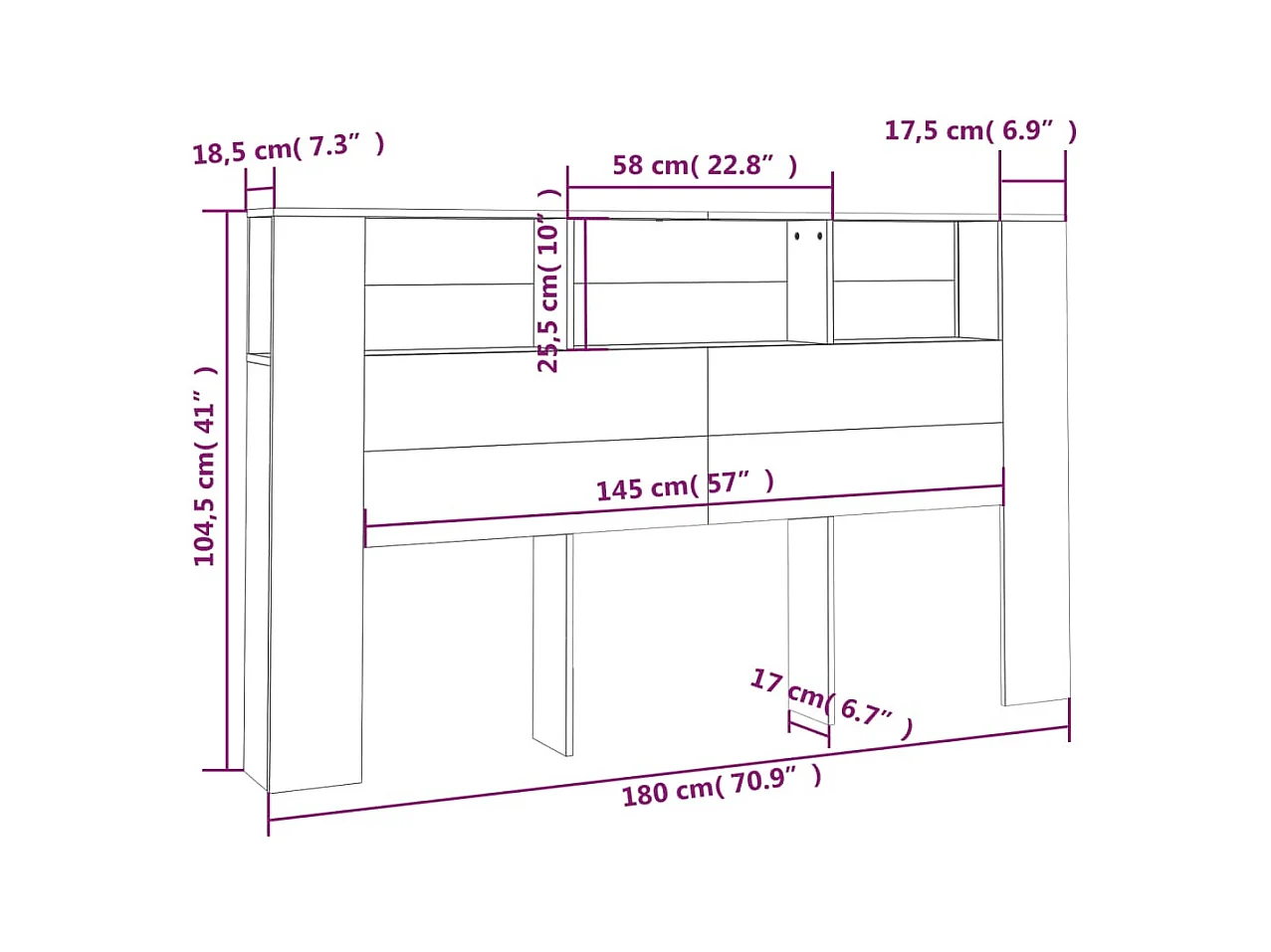 Kopfteil mit Ablagen Sonoma-Eiche 180x18,5x104,5 cm