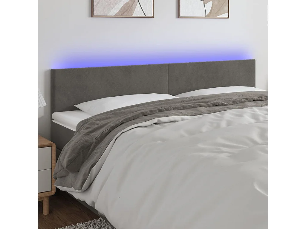 Tête de lit à LED Gris foncé 200x5x78/88 cm Velours