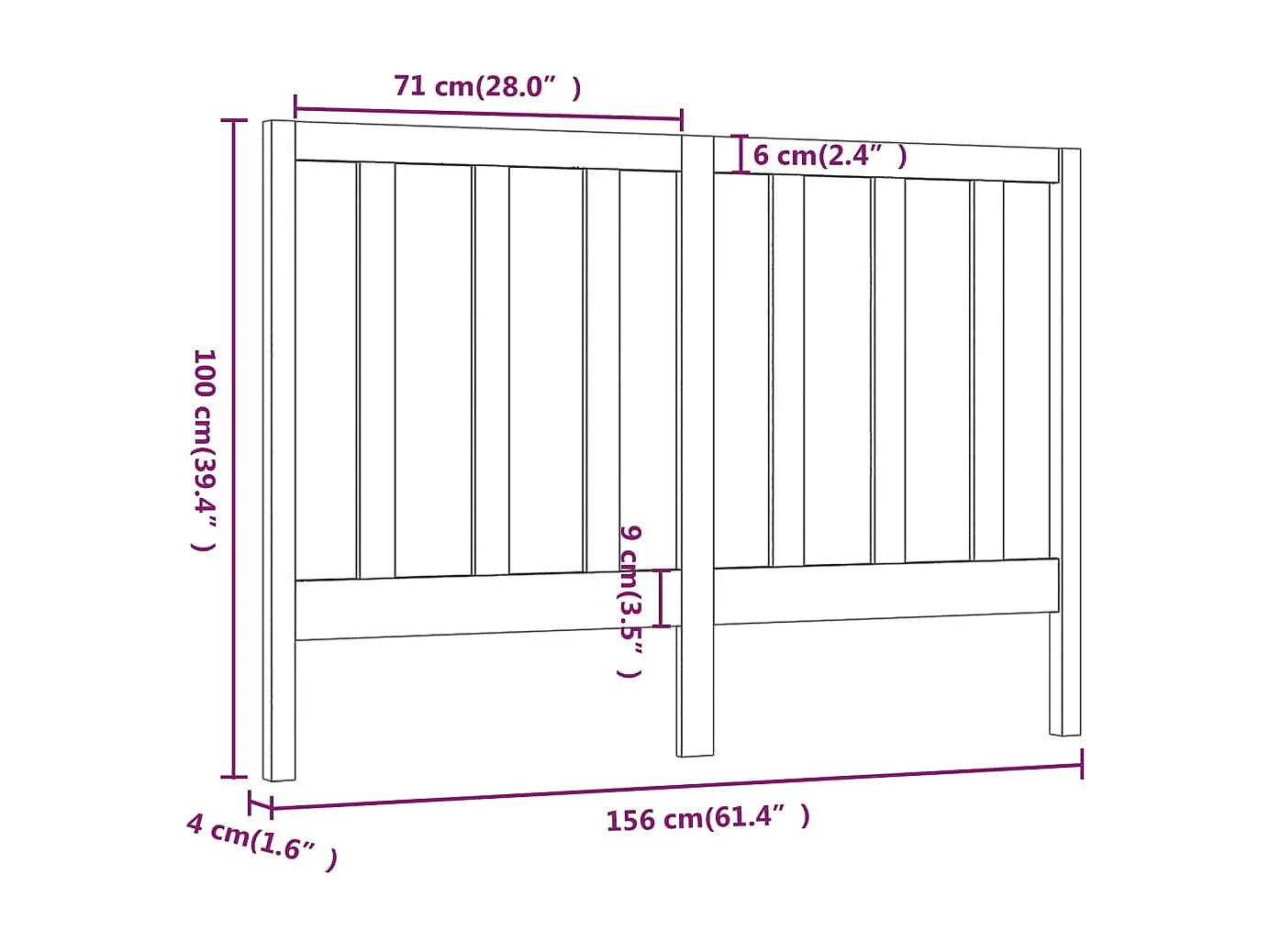 Kopfteil Schwarz 156x4x100 cm Massivholz Kiefer