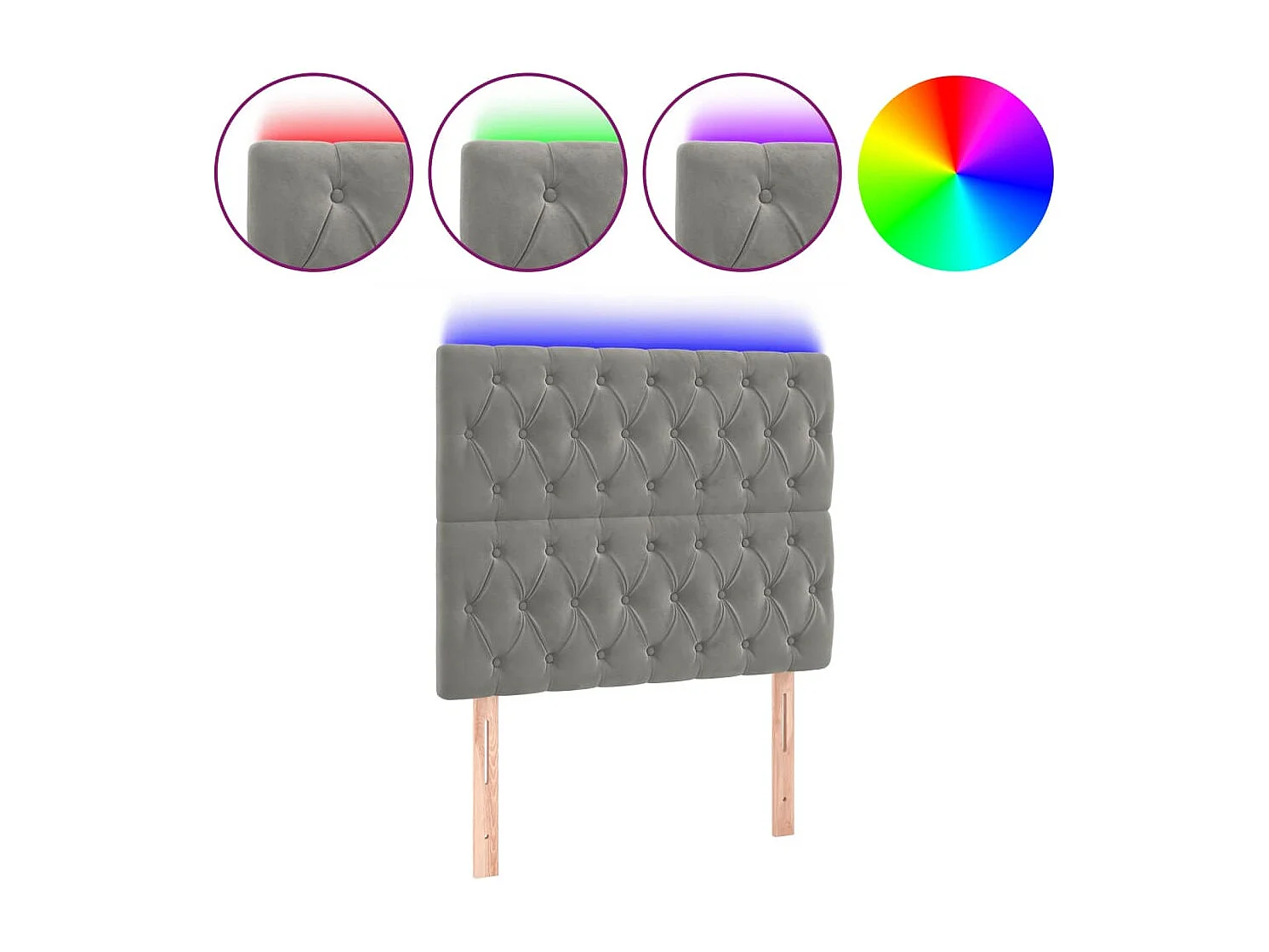 Hoofdbord LED 90x7x118/128 cm fluweel lichtgrijs