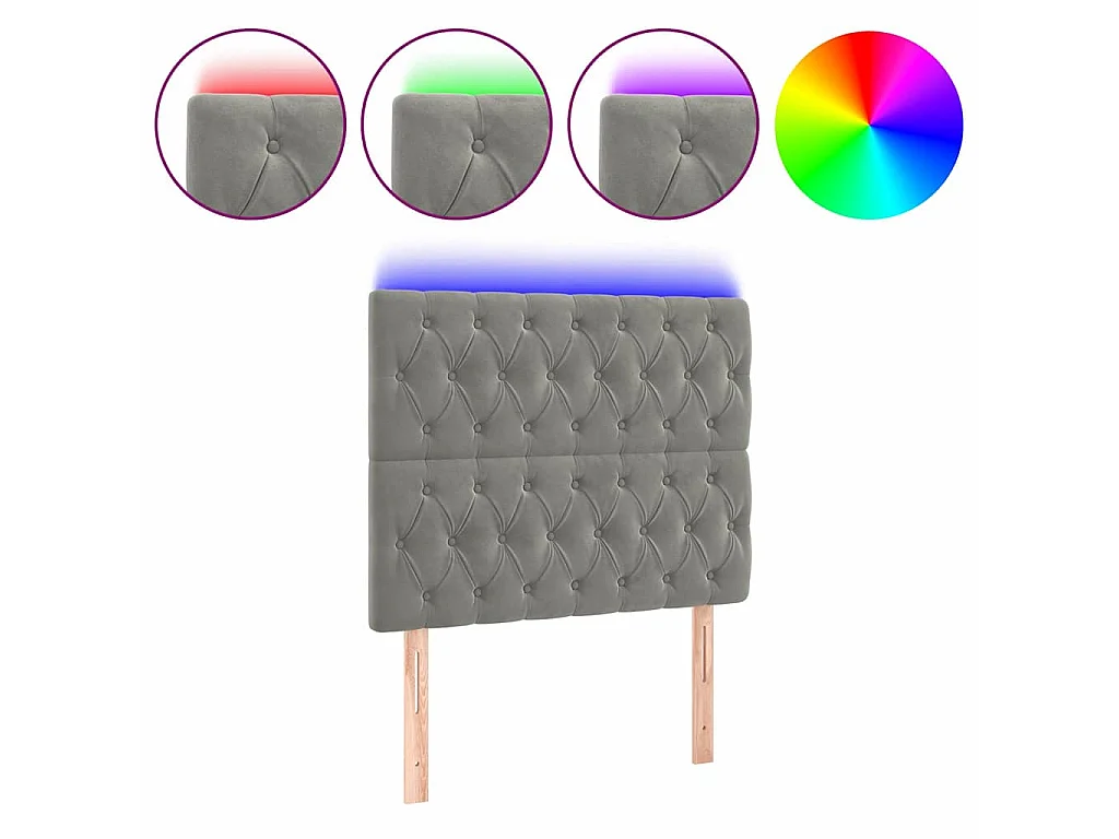 Tête de lit à LED Gris clair 90x7x118/128 cm Velours