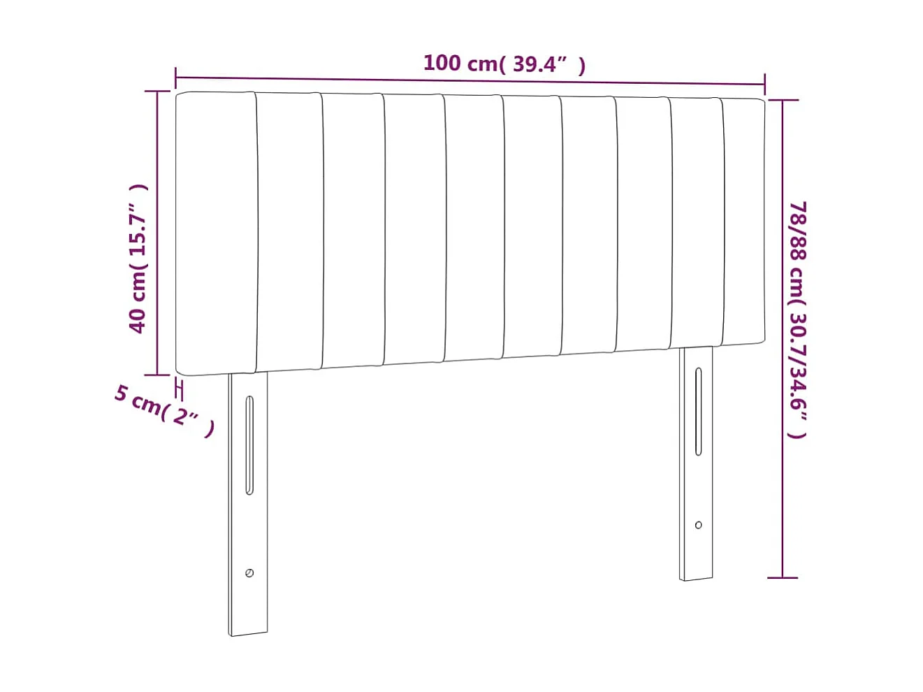 Tête de lit Gris clair 100x5x78/88 cm Velours