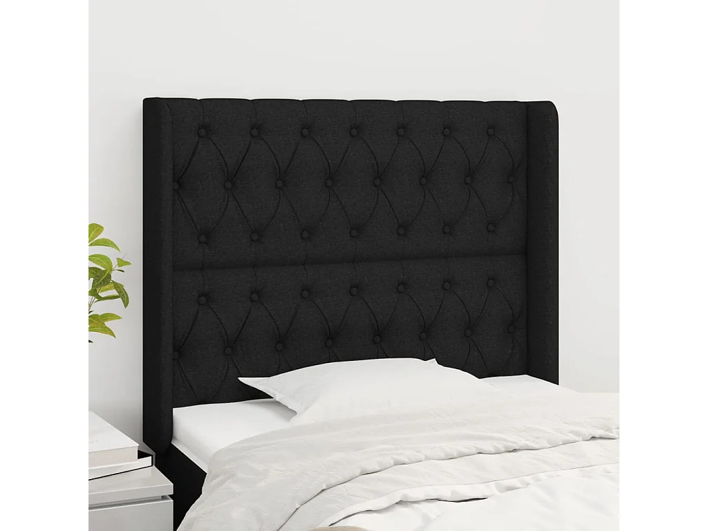 Hoofdbord met randen 103x16x118/128 cm stof zwart
